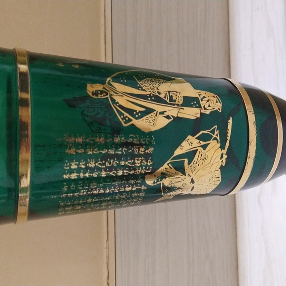 Mid Century Japanese Gold Green Glass Sake Decanter Martni Green Tea Bottle - Picture 4 of 5
